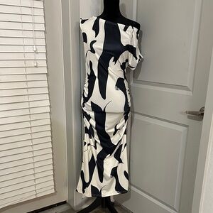 Elegant Black and White Off-Shoulder Dress